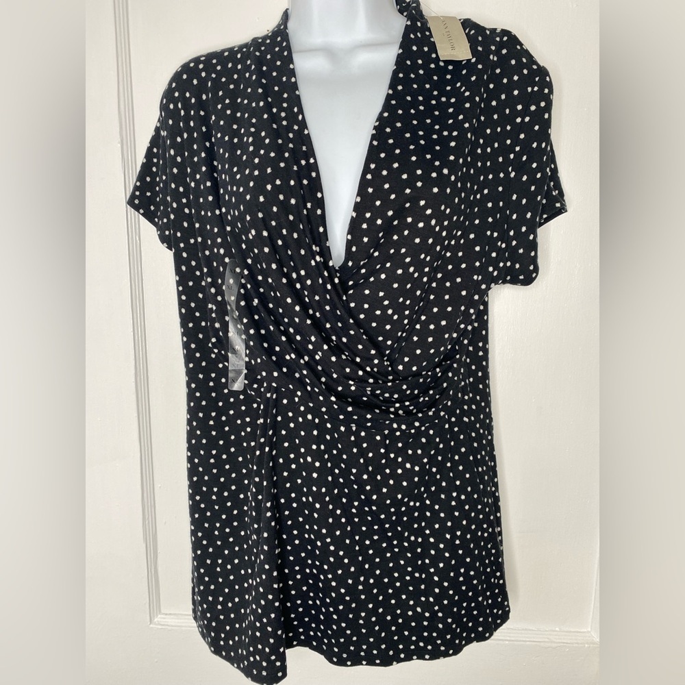 ANN TAYLOR Black and White Polka Dot Blouse